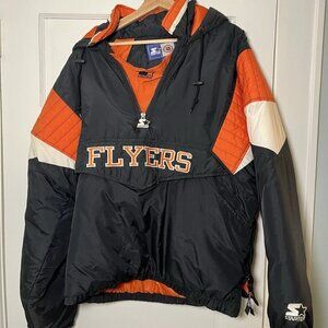 Vintage Philadelphia Flyers Starter Jacket Large L Puffer 1990s NHL Black MINT!